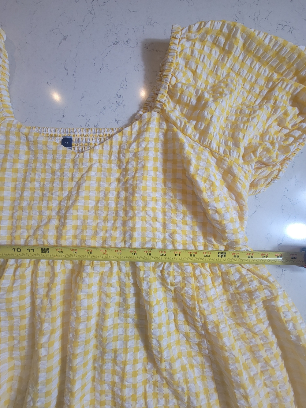 Old Navy Yellow Gingham Puff-Sleeve pickets Mini Dress summer seesucker - Picture 10 of 12